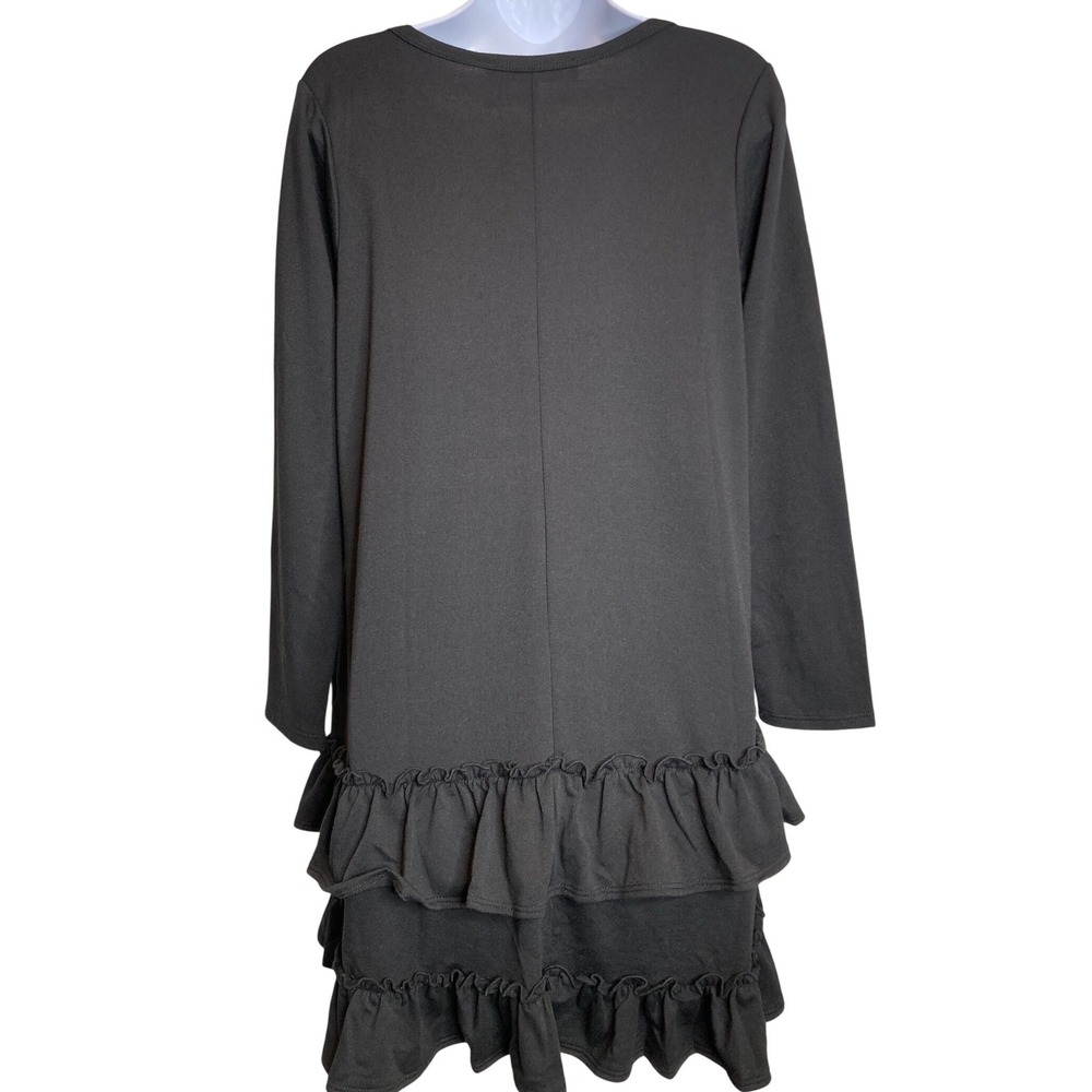 NWT Three Bird Nest Womens Black Ruffle Hem Tunic Dress Sz S Boho Flowy Oversize - Picture 2 of 10